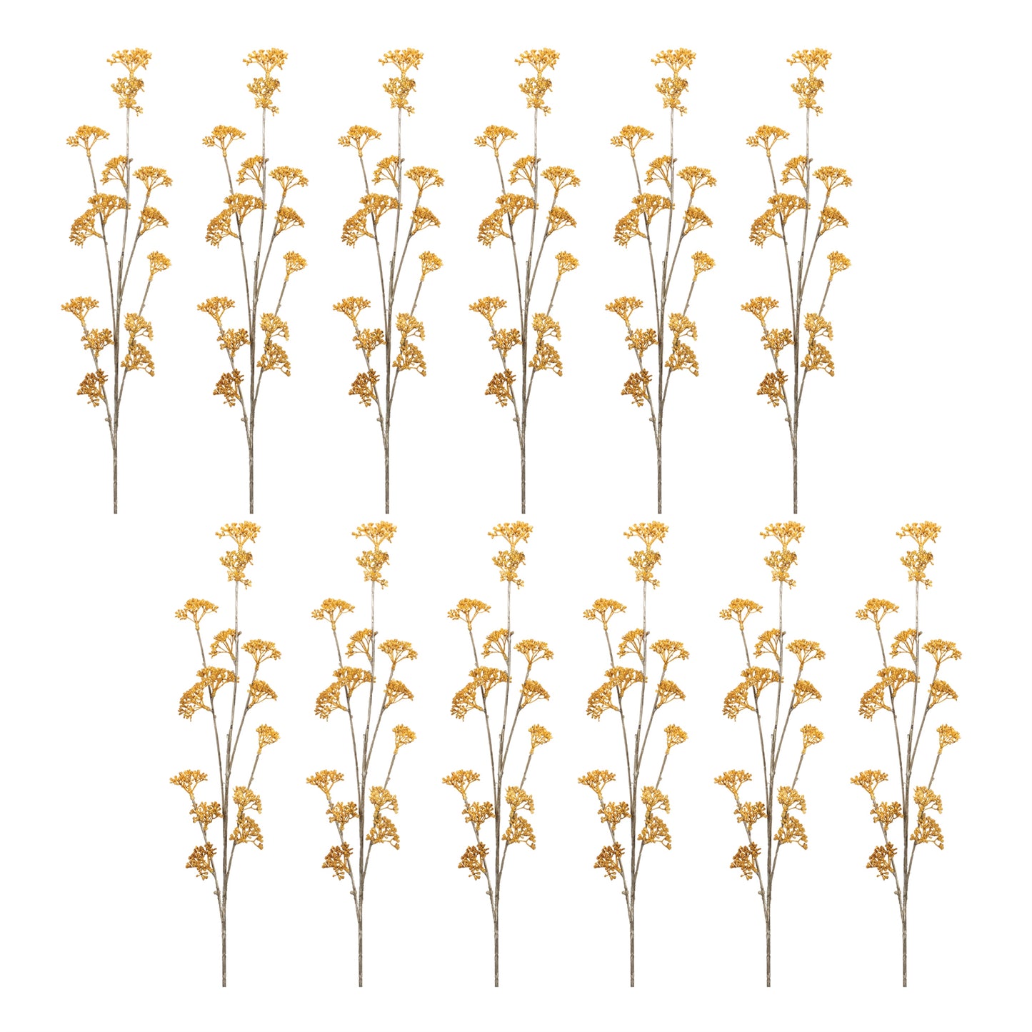 Cluster of 12 Golden Patrina floral sprays in yellow and orange hues, 33″ tall
