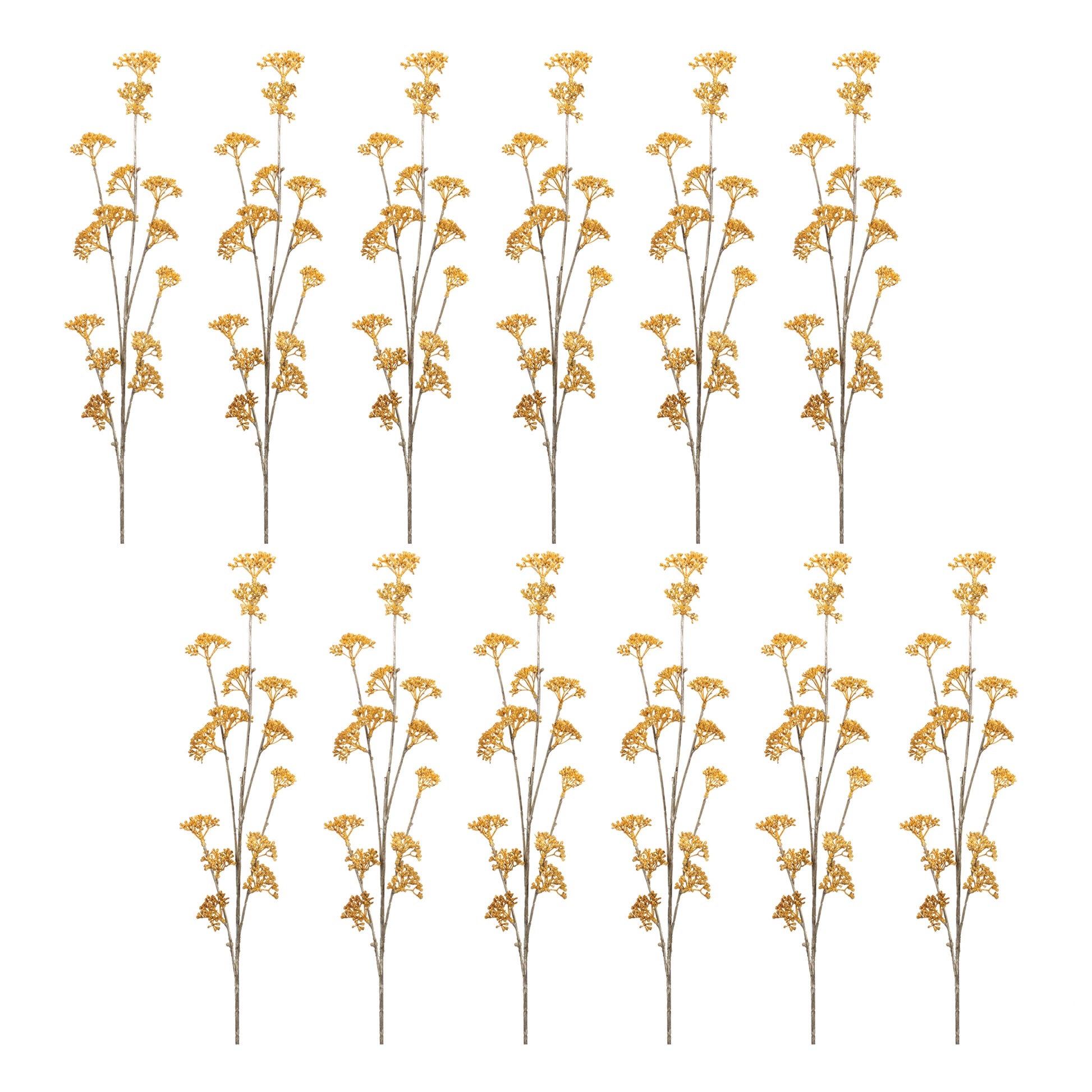 Cluster of 12 Golden Patrina floral sprays in yellow and orange hues, 33″ tall
