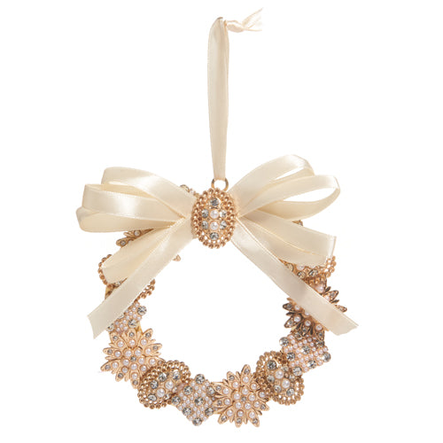 4.5" VINTAGE BROOCH WREATH ORNAMENT - Gold/Champagne