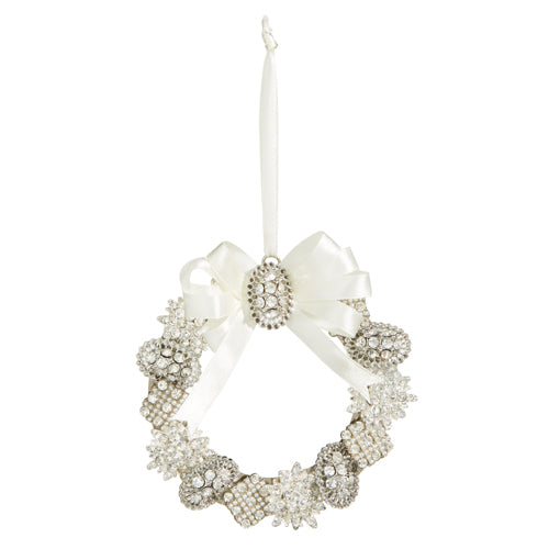 4.5" VINTAGE BROOCH WREATH ORNAMENT - Ivory
