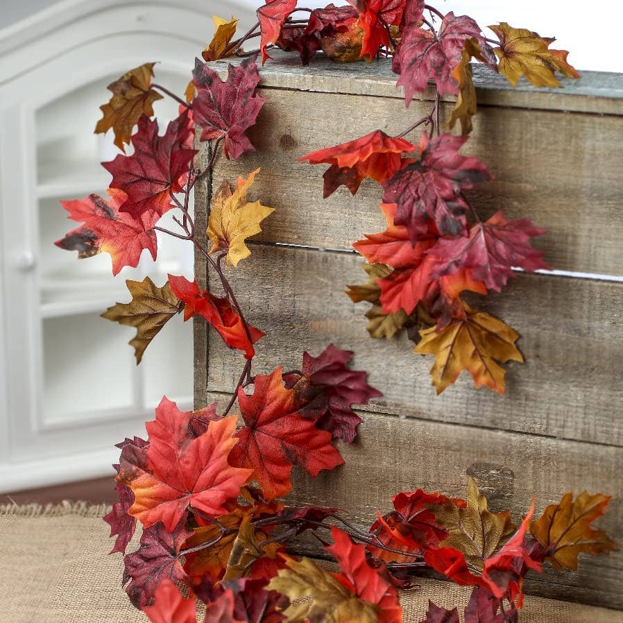 6 Foot Autumn Maple Leaf Garland - Fall Seasonal Decoration