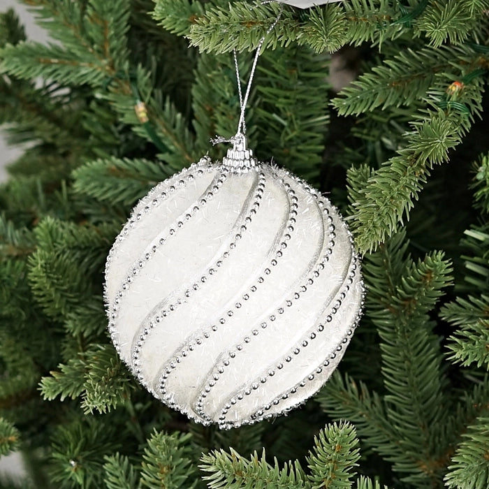 Red and White Glitter Stripe Shatterproof Ball Ornament (4-Inch)