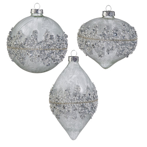 4" Beaded Ornament - Silver