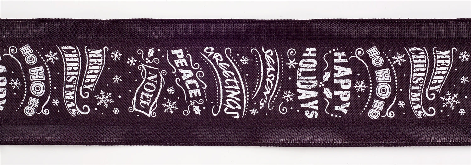 Black and white wired Christmas sentiment ribbon, set of 3 (4″ x 10 yd each) with “Peace”, “Noel”, “Merry Christmas”, “Happy Holidays”