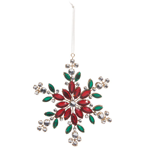 6" RED AND GREEN JEWELED SNOWFLAKE ORNAMENT