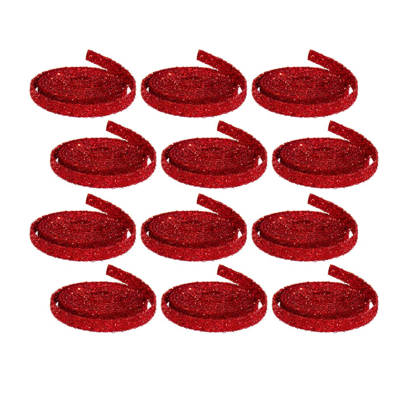 Red wired glitter rope ribbon, set of 12 rolls, 15 ft each, bold red glitter finish for bows, wreaths, gift wrap, and holiday décor