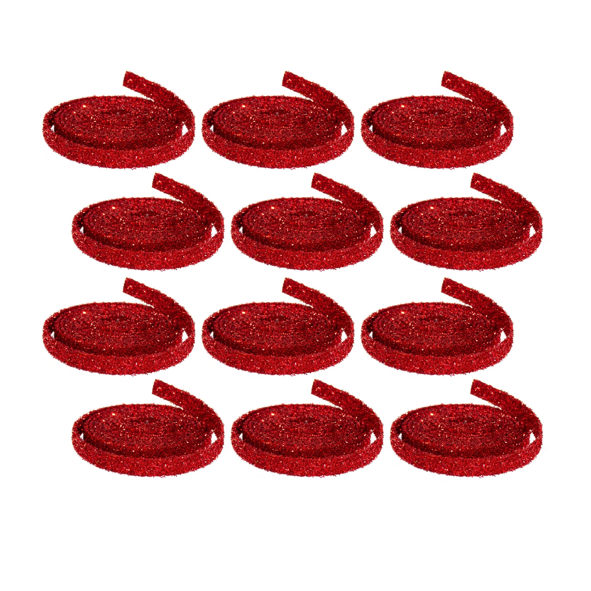 Red wired glitter rope ribbon, set of 12 rolls, 15 ft each, bold red glitter finish for bows, wreaths, gift wrap, and holiday décor
