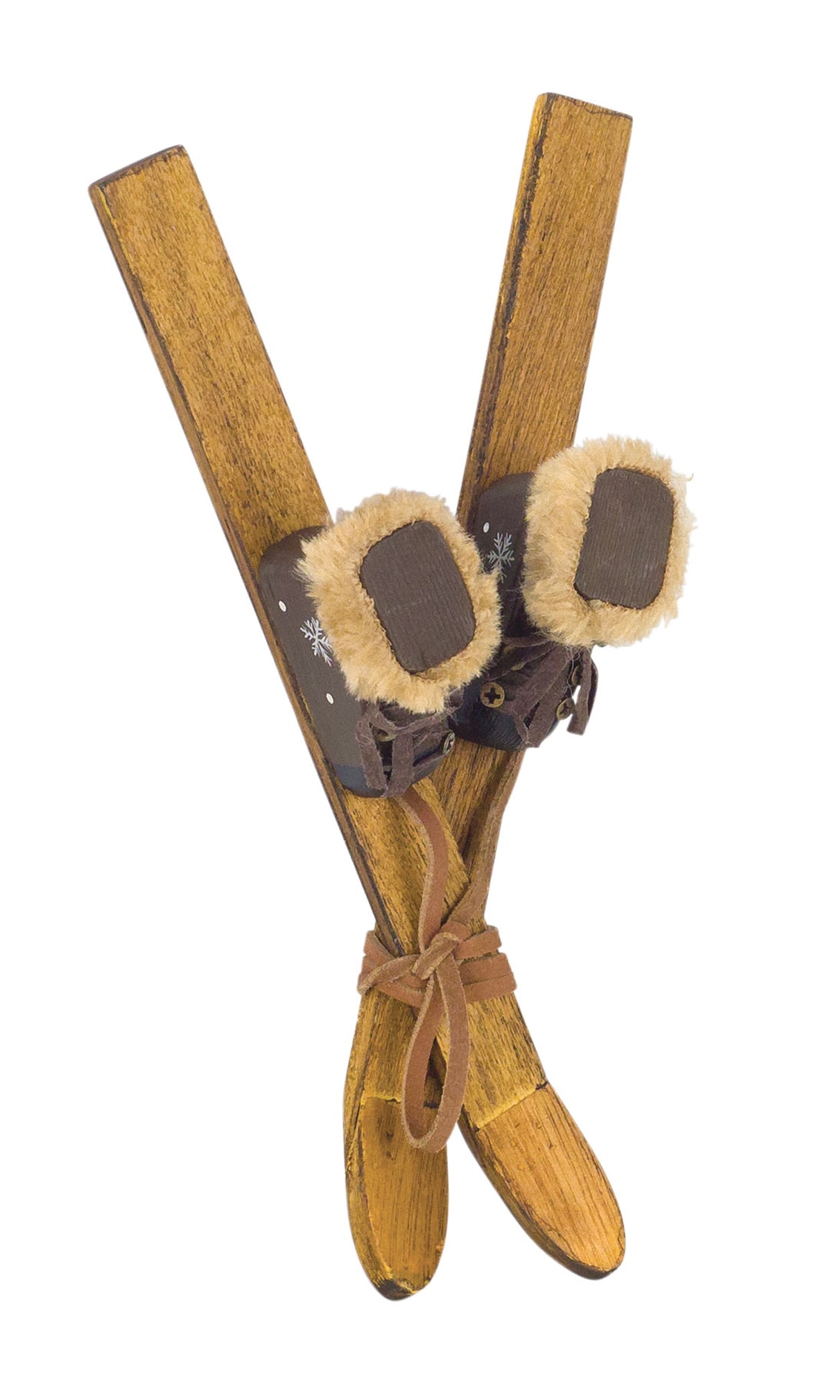 Vintage wooden skis and fur-trimmed boots Christmas ornament