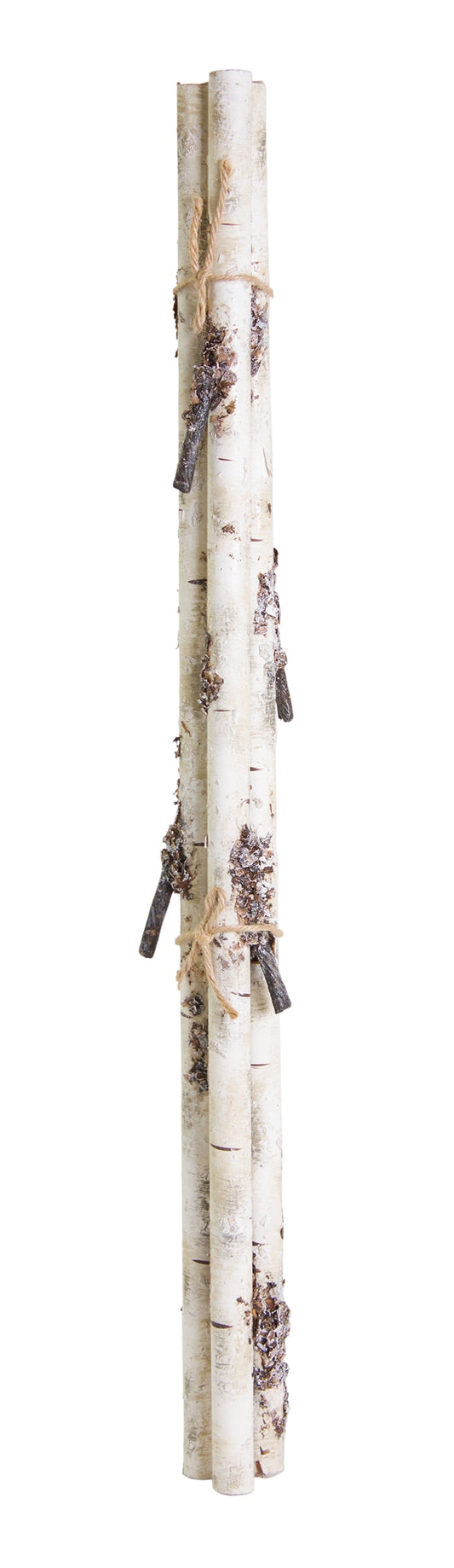 Set of 12 rustic artificial birch log bundles with snowy accents