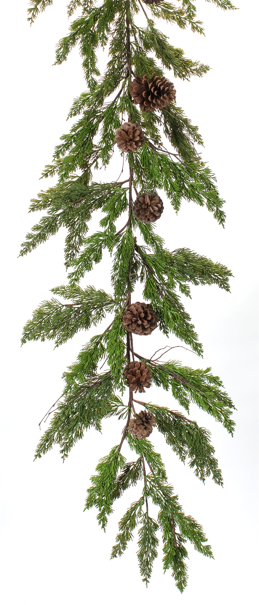 Pair of 6-foot flocked pine garlands with pinecone accents suitable for holiday mantel or stair display
