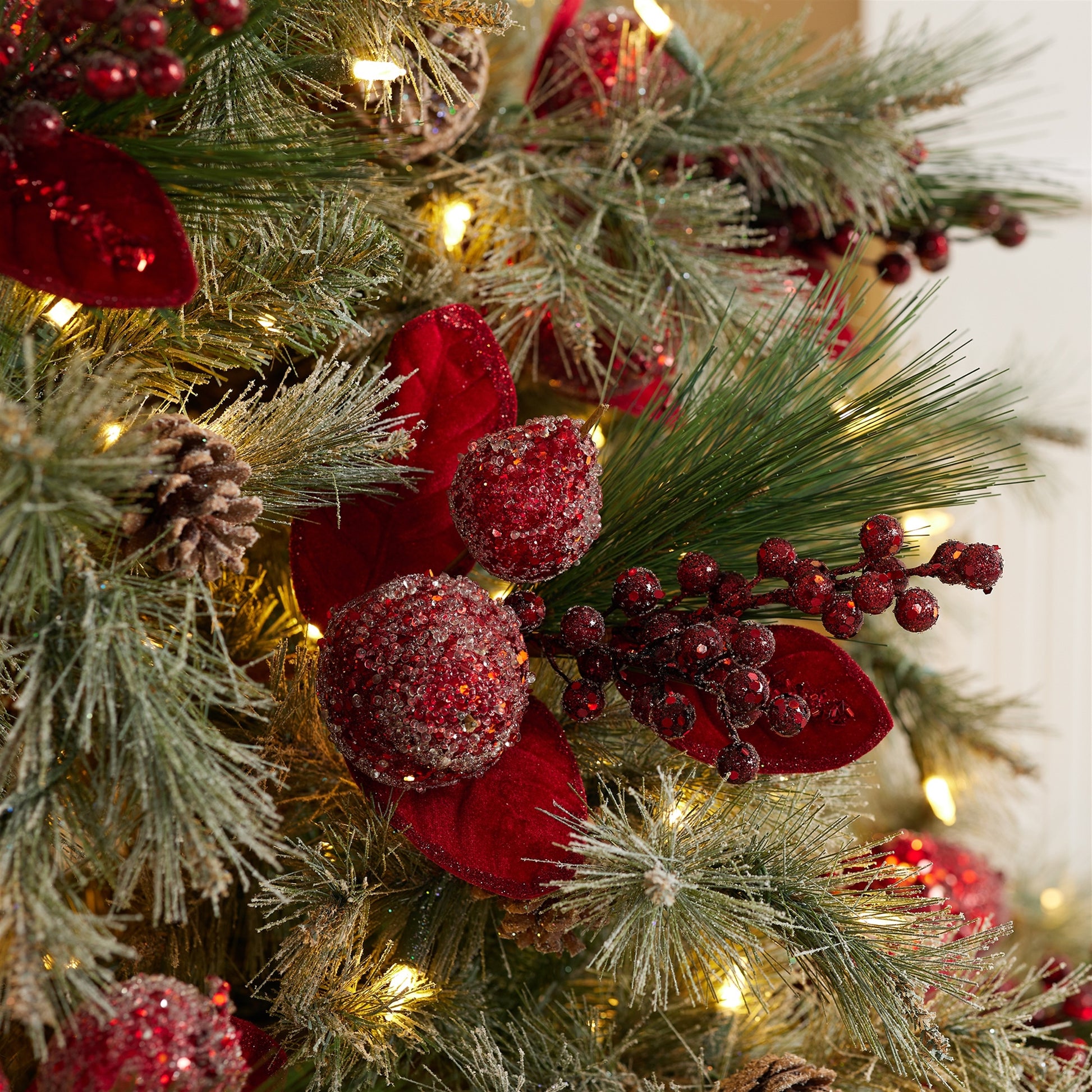 Set of 8 beaded red pomegranate and pear Christmas floral picks