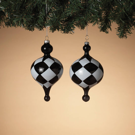 6.5" black and white glass finial ornament – elegant holiday and modern home accent | RRO Home
