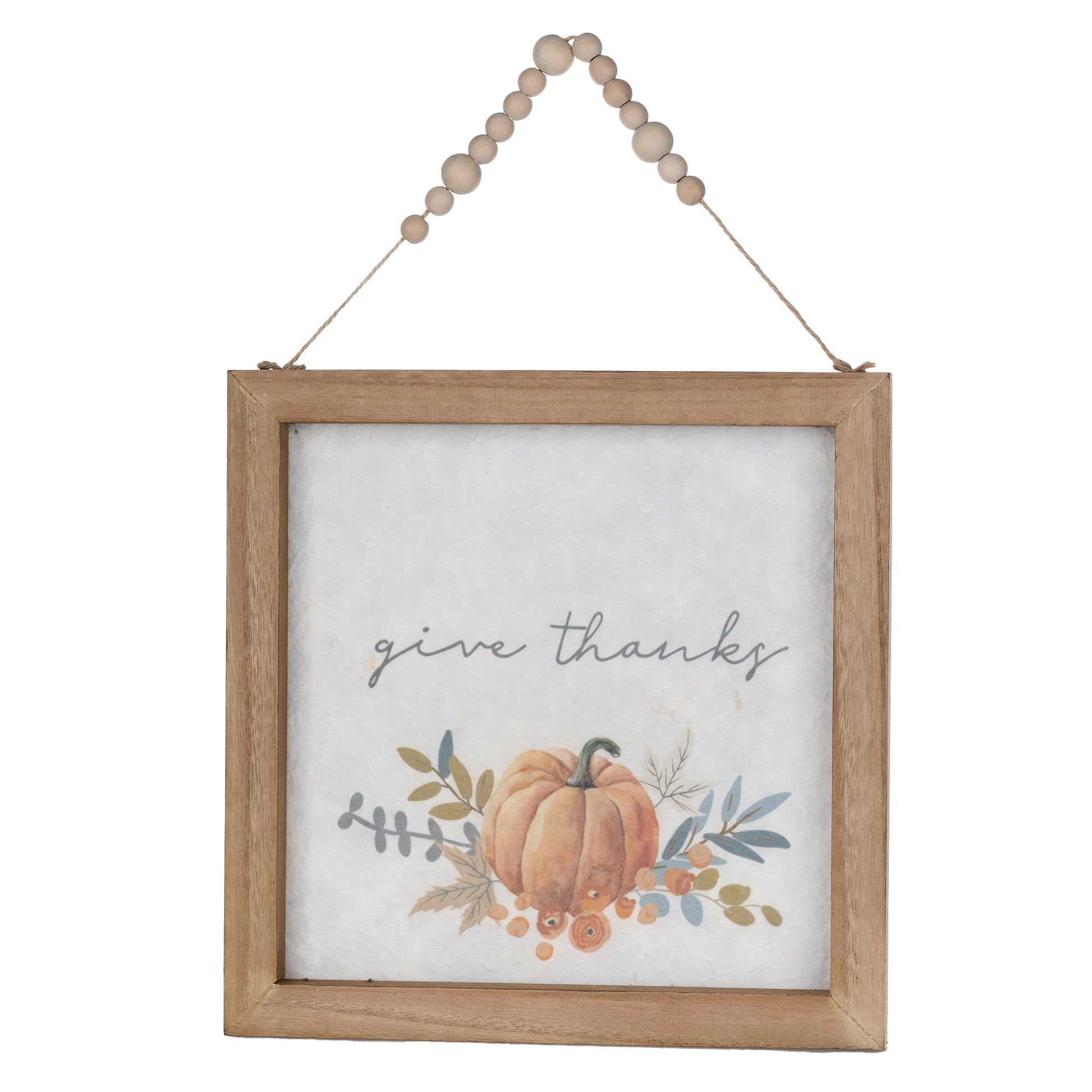 Set of two wood beaded hanging wall signs with “Give Thanks” and “Be Grateful” sentiments
