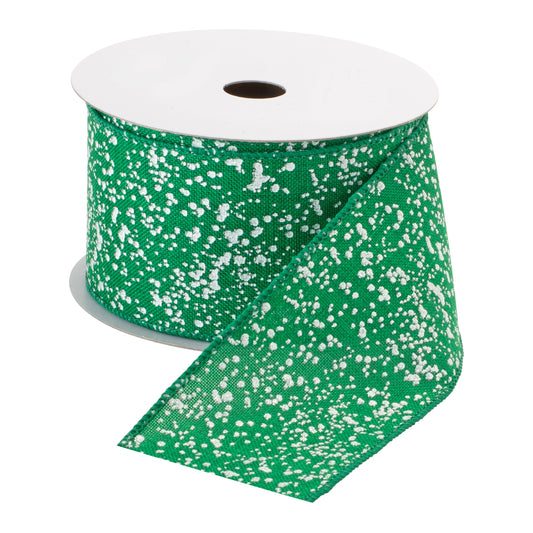 Green and white speckle wired ribbon, set of 3 (10 yd each), premium polyester with wired edges—ideal for wreaths, bows, and festive décor
