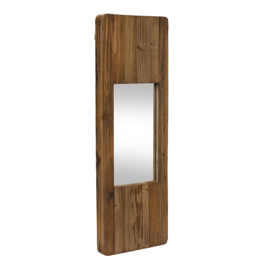 Tall rustic wooden wall mirror with natural brown frame (29-Inch)