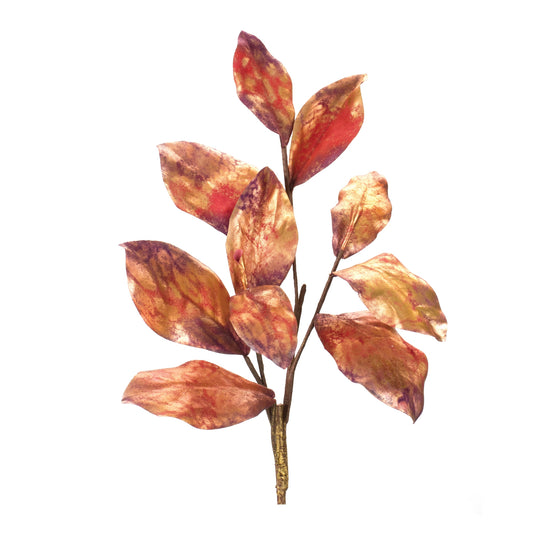 Set of two metallic harvest leaf sprays with red, orange, and brown leaves
