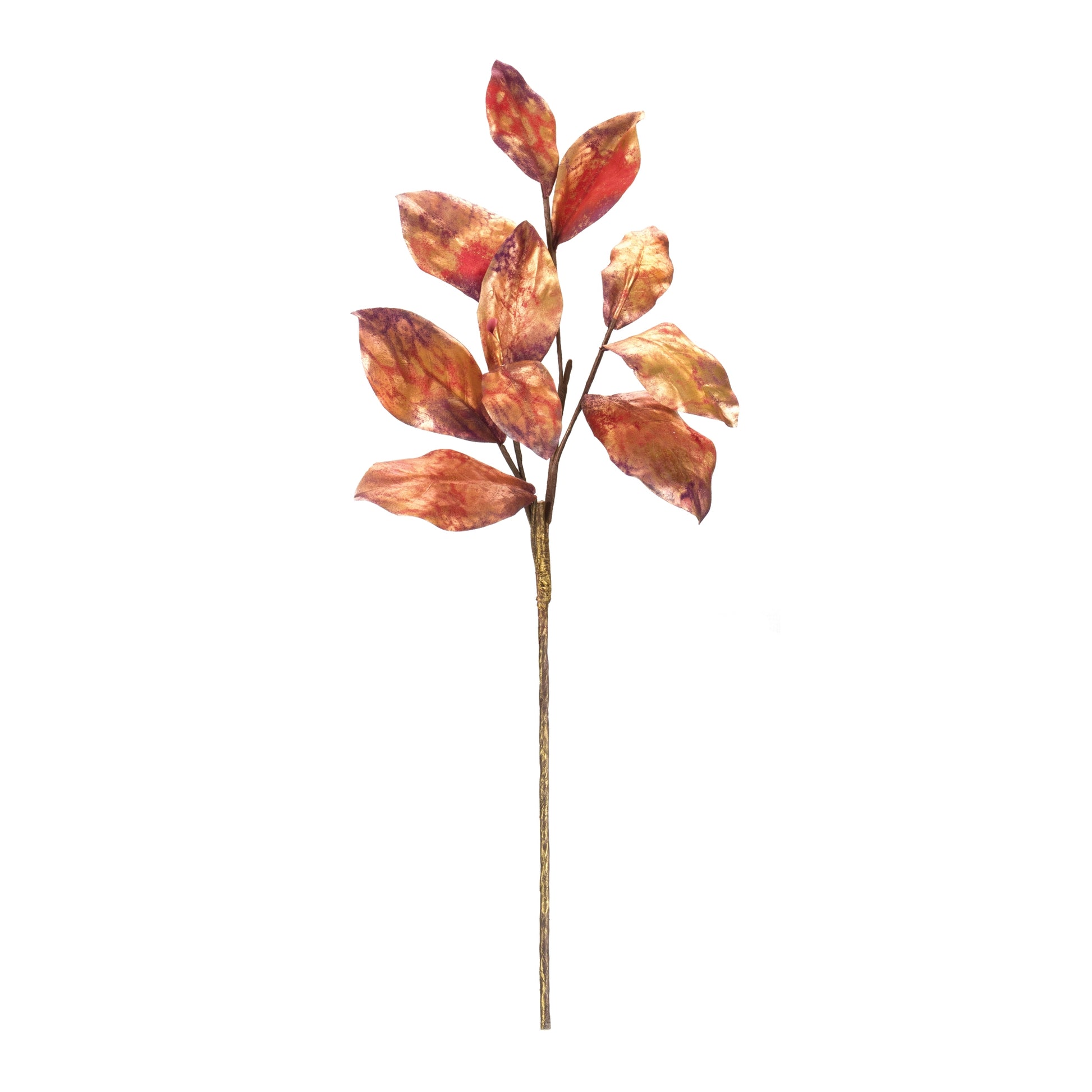 Set of two metallic harvest leaf sprays with red, orange, and brown leaves

