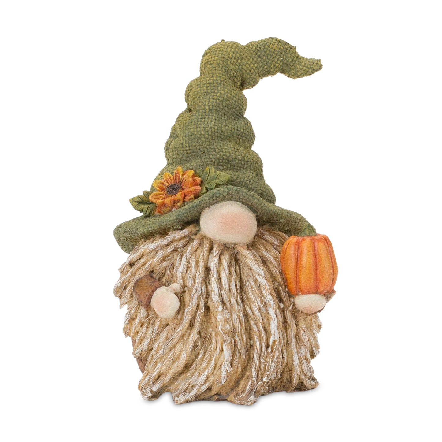 Set of 6 fall harvest gnome figurines featuring pumpkin and sunflower details

