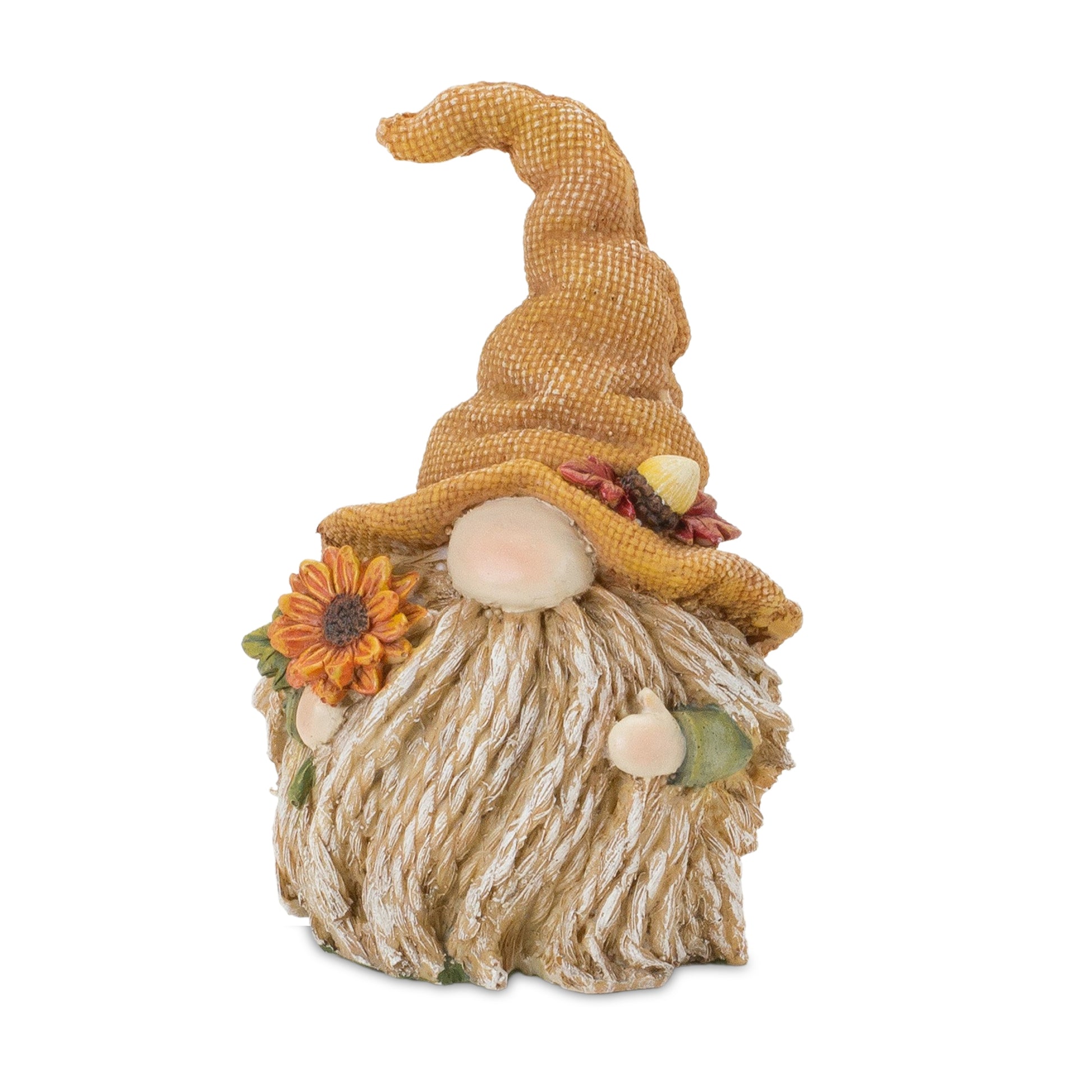 Set of 6 fall harvest gnome figurines featuring pumpkin and sunflower details
