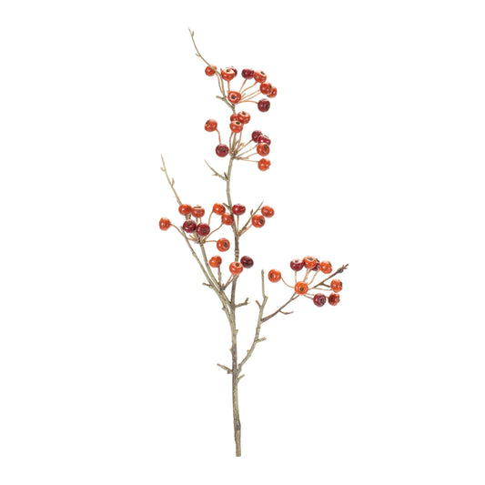 Artificial berry pod spray with red and orange berries on twig stem (one of six)

