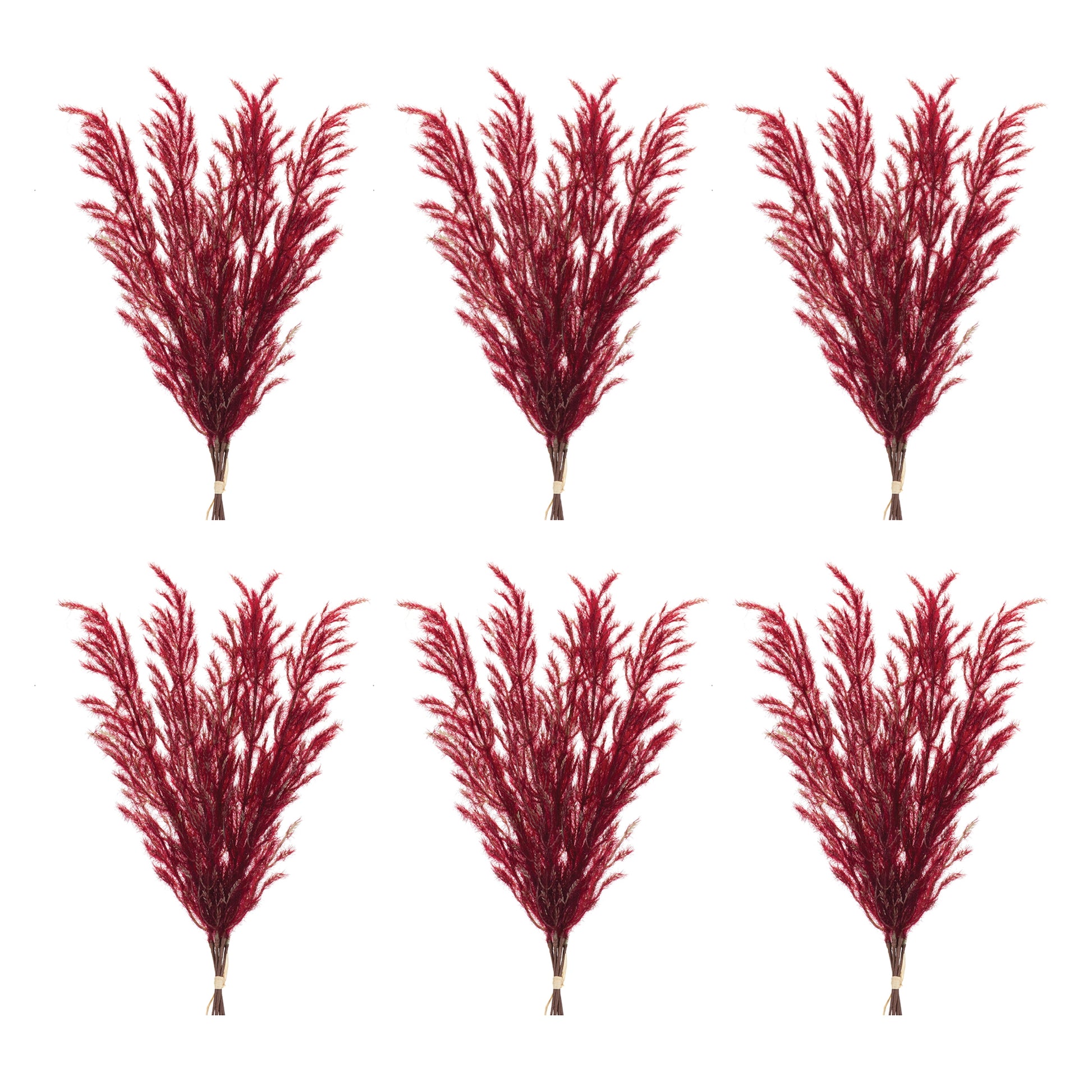 Set of six 31-inch burgundy plume bundles in rich crimson tones
