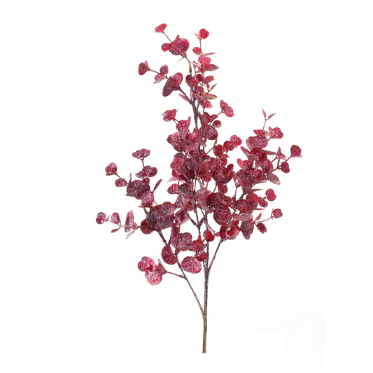 Set of six 32-inch fall eucalyptus leaf sprays in maroon with distressed finish
