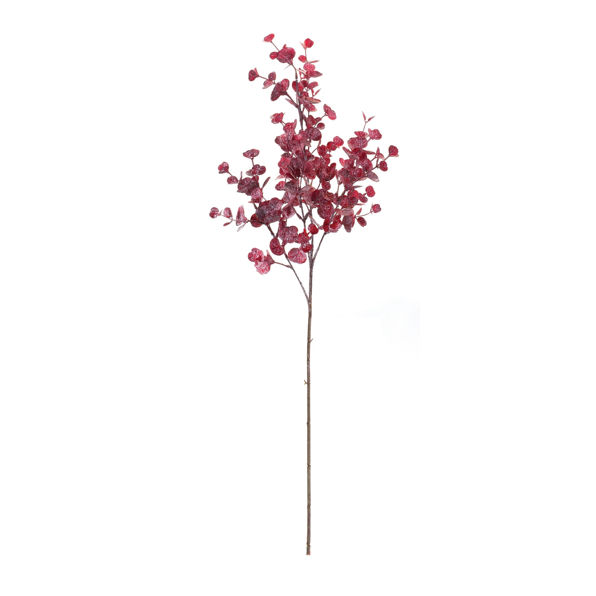 Set of six 32-inch fall eucalyptus leaf sprays in maroon with distressed finish

