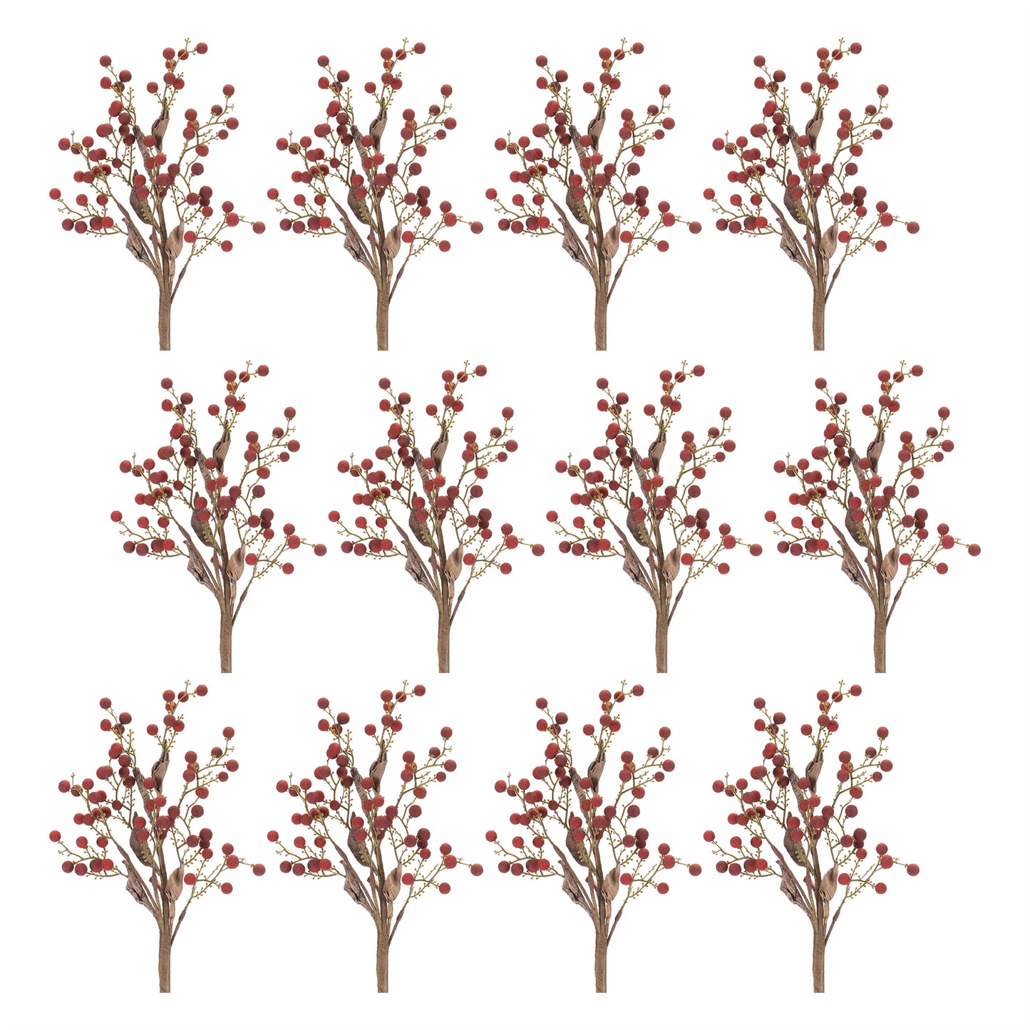Set of twelve 17-inch berry sprays in red and brown autumn tones
