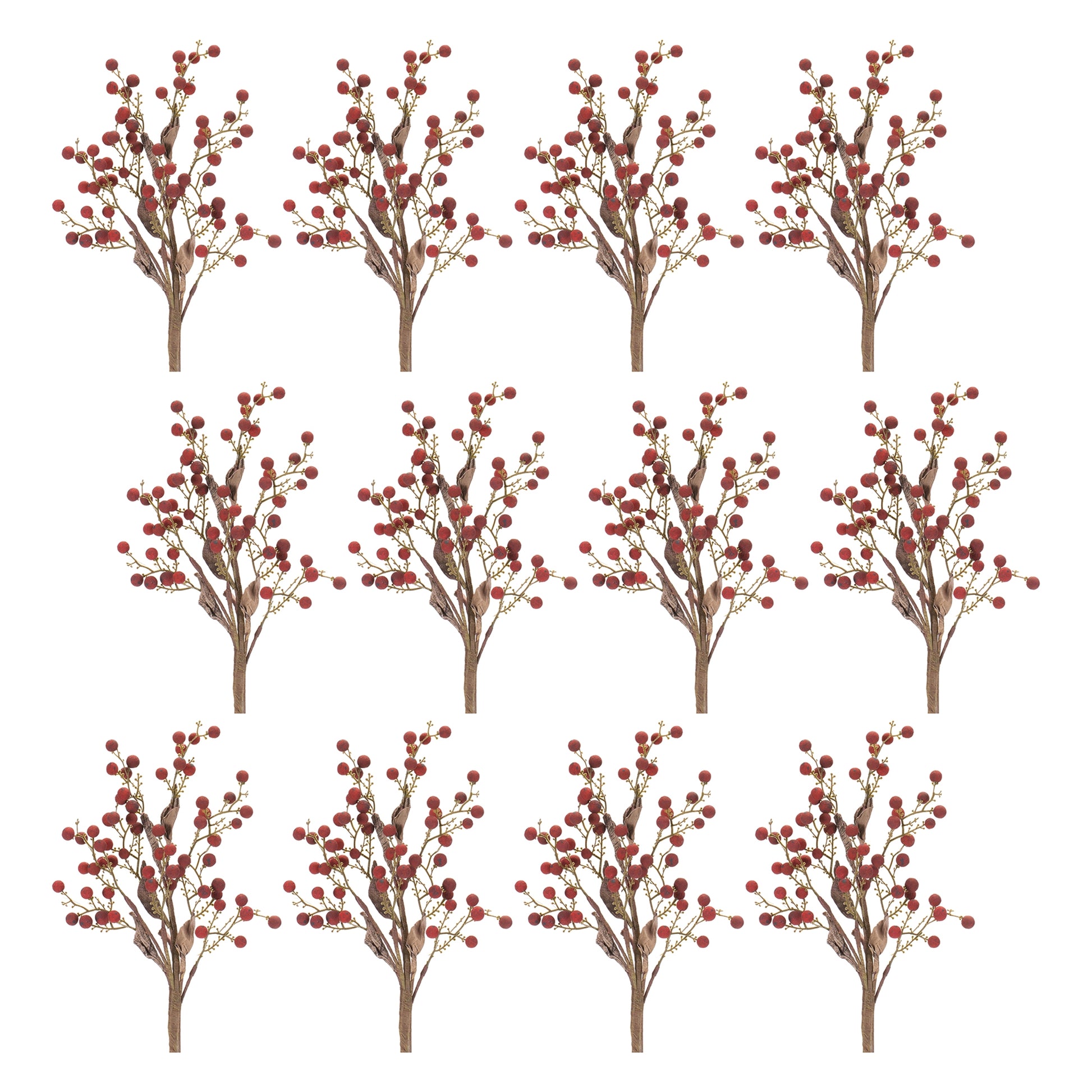 Set of twelve 17-inch berry sprays in red and brown autumn tones
