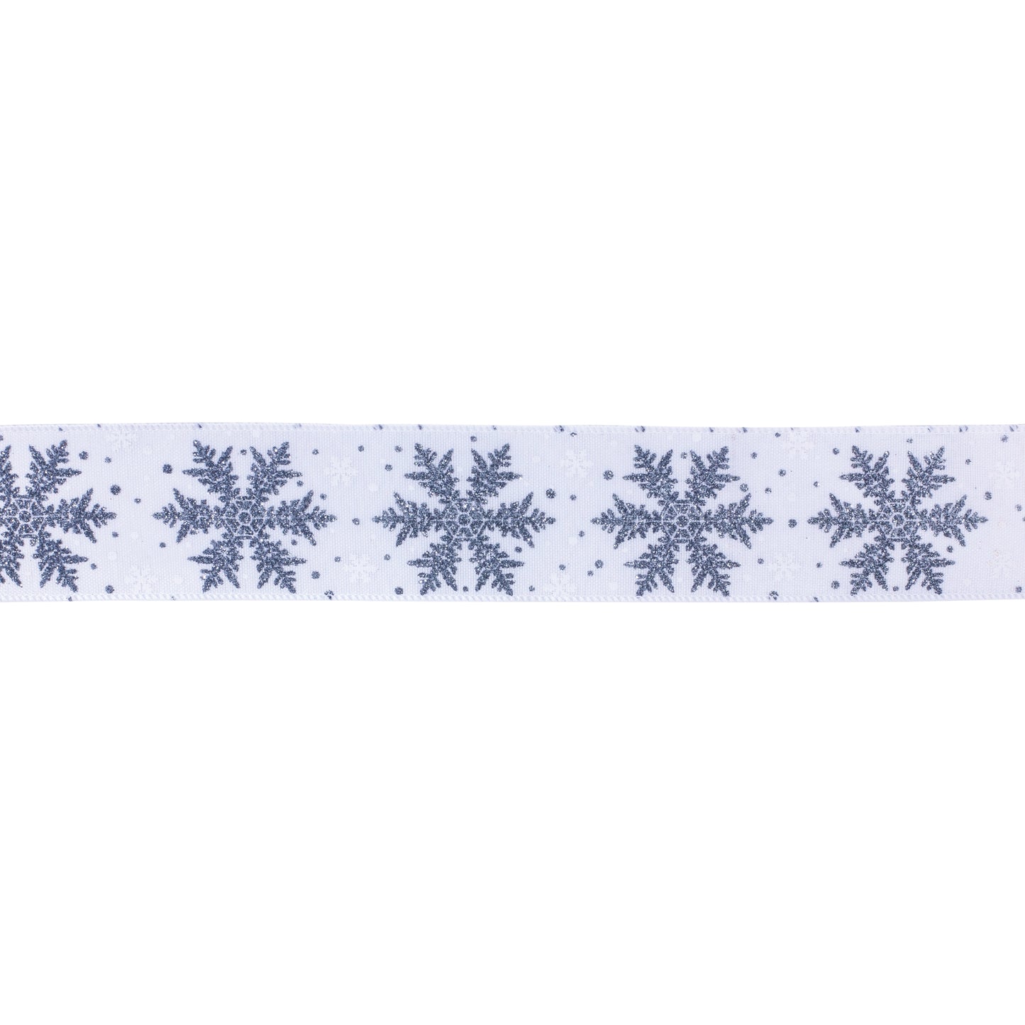 Grey and white glittered snowflake wired ribbon, set of 2 (2.5″ x 10 yd each), wired edges for crafting wreaths, bows, and seasonal décor