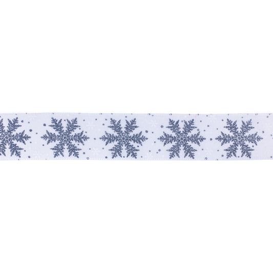 Grey and white glittered snowflake wired ribbon, set of 2 (2.5″ x 10 yd each), wired edges for crafting wreaths, bows, and seasonal décor
