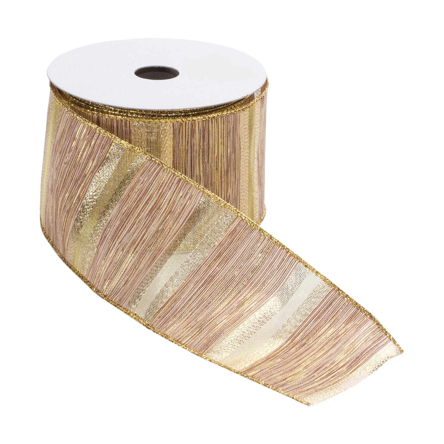 Beige glittered wood striped wired ribbon, set of 3 (2.5″ x 10 yd each), rustic beige tones for holiday bows, wreaths, and DIY décor