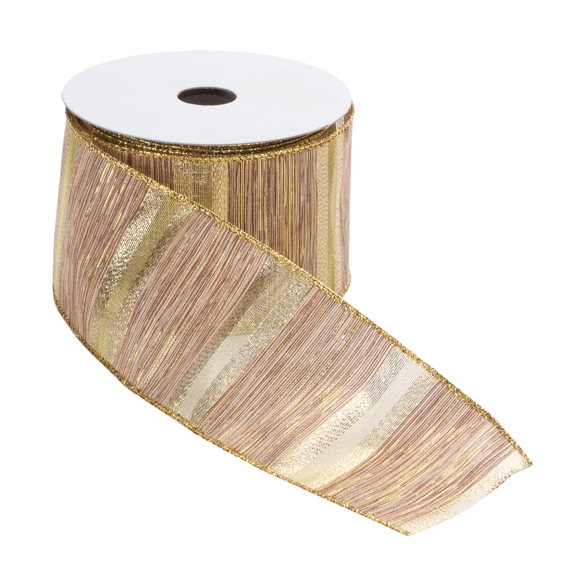 Beige glittered wood striped wired ribbon, set of 3 (2.5″ x 10 yd each), rustic beige tones for holiday bows, wreaths, and DIY décor