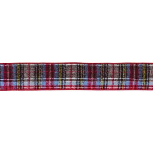 Red, black, and white plaid wired polyester ribbon, set of 2 (2.5″ x 10 yd each), ideal for wreaths, bows, tree garlands, and holiday décor
