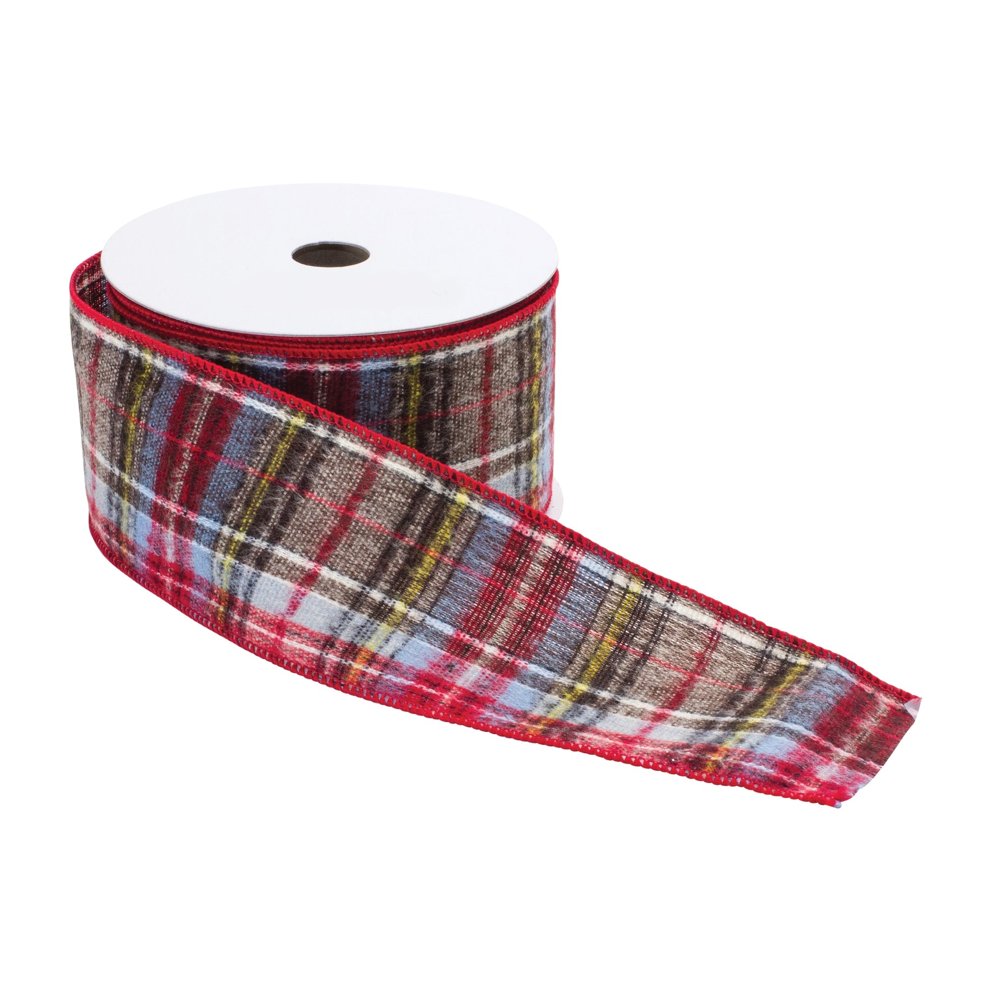Red, black, and white plaid wired polyester ribbon, set of 2 (2.5″ x 10 yd each), ideal for wreaths, bows, tree garlands, and holiday décor
