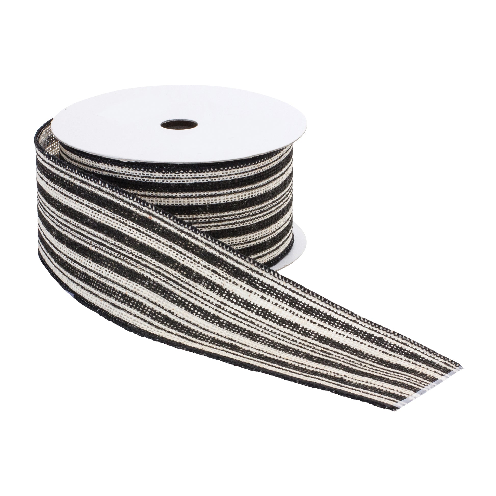 Black and white pinstriped wired ribbon, set of 2 (2.5″ x 10 yd each), wired edges for bows, wreaths, and holiday décor

