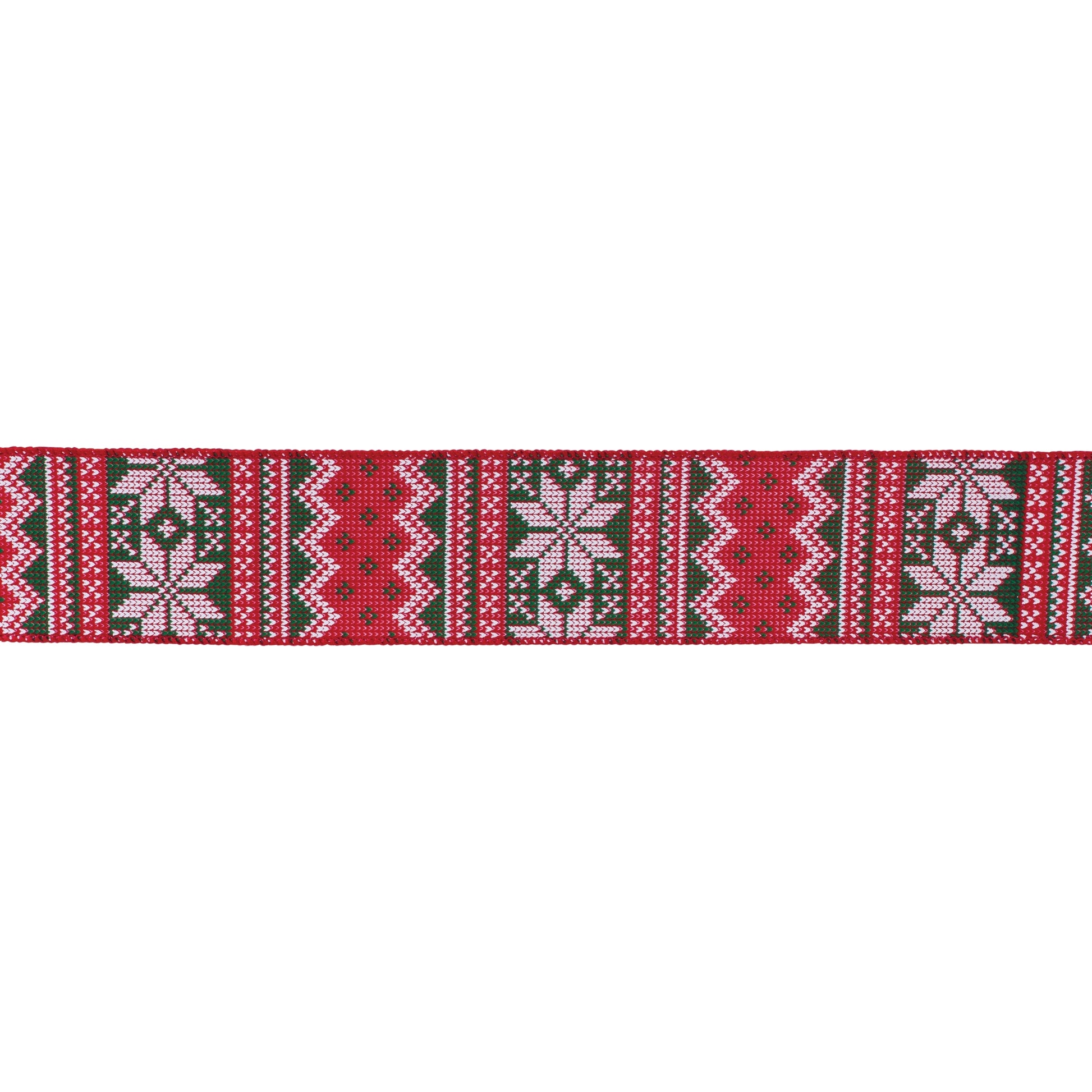 Red, white, and black Nordic snowflake wired ribbon, set of 2 (2.5″ x 10 yd each), wired edges ideal for wreaths, bows, and holiday décor
