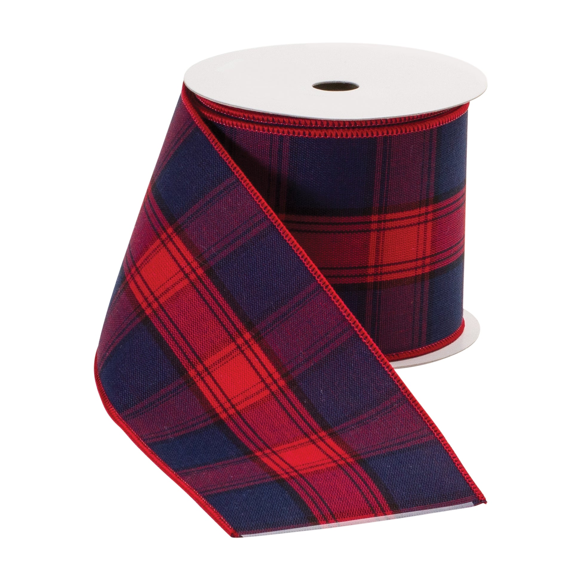 Red and black checkered wired polyester ribbon, 2.5″ × 10 yd, wired edges for bows, wreaths, and holiday décor
