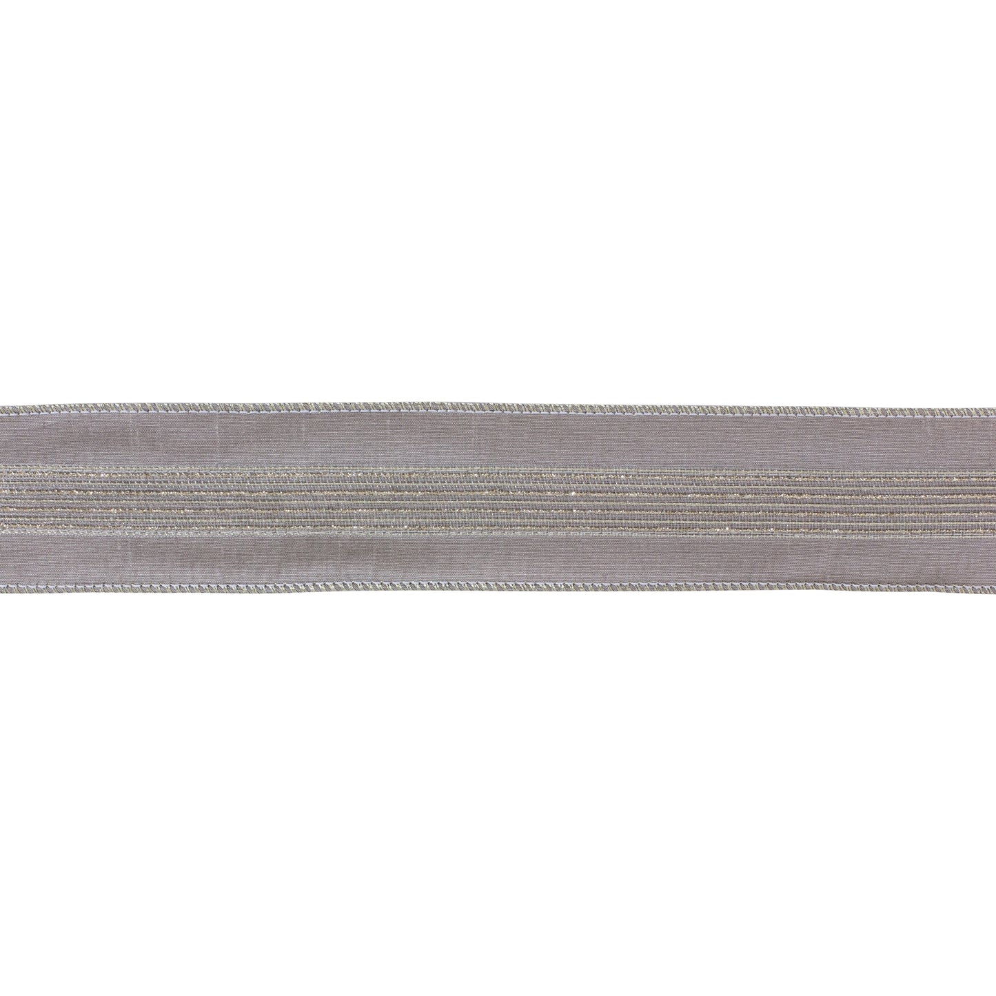 Wired polyester ribbon 2.5″ × 10 yds with glittered grey stripes—elegant accent for bows, wreaths, and festive decor
