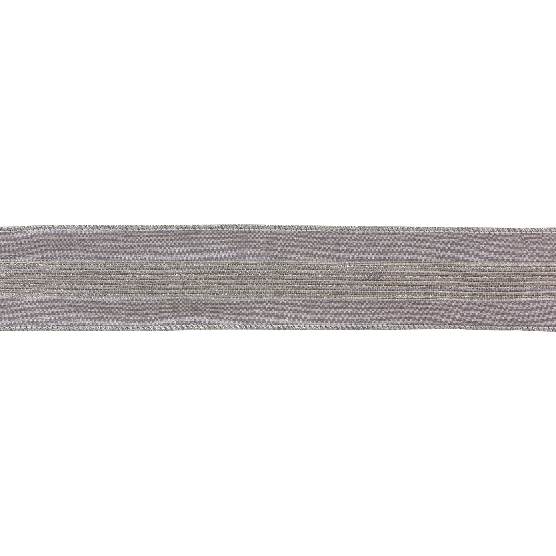 Wired polyester ribbon 2.5″ × 10 yds with glittered grey stripes—elegant accent for bows, wreaths, and festive decor

