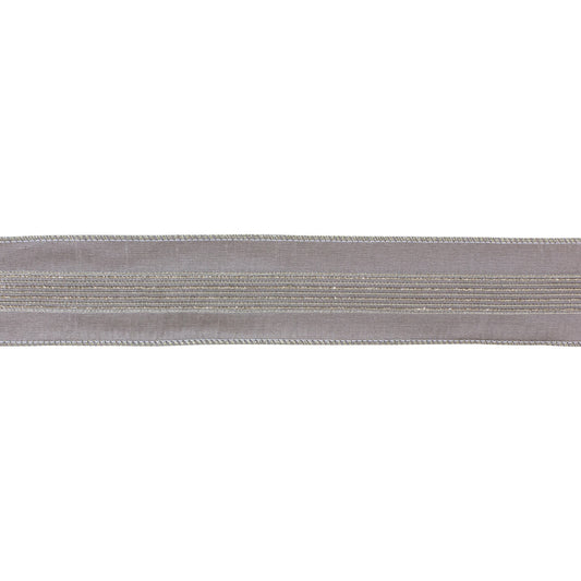 Wired polyester ribbon 2.5″ × 10 yds with glittered grey stripes—elegant accent for bows, wreaths, and festive decor
