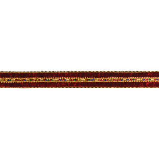 1.5″ × 10 yd wired polyester ribbon in red and gold—ideal for bows, wreaths, gift wrap, and festive crafts
