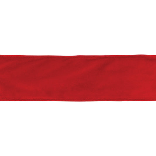 4″ × 10 yd wired polyester ribbon in rich red with wire edge—ideal for bows, wreaths, and festive crafts
