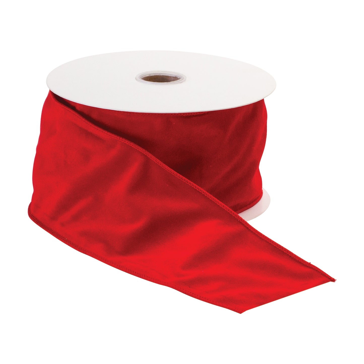 4″ × 10 yd wired polyester ribbon in rich red with wire edge—ideal for bows, wreaths, and festive crafts
