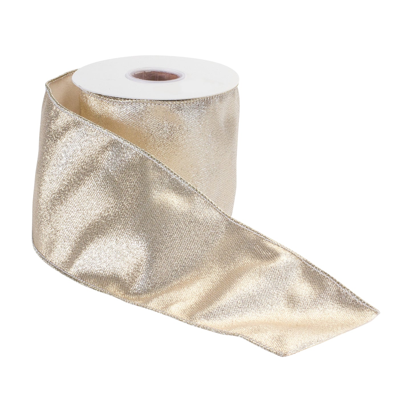 4″ × 10 yd wired polyester ribbon with metallic gold design—perfect for wreaths, gifts, and holiday crafts
