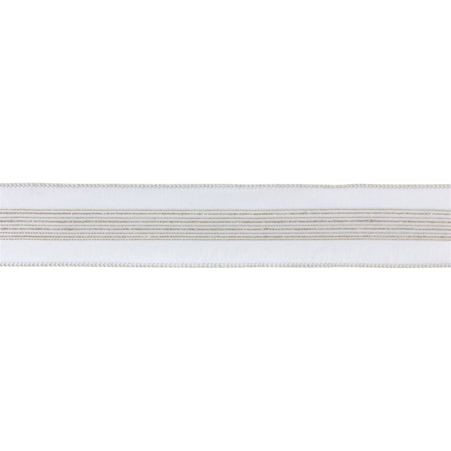 2.5″ × 10 yd wired polyester ribbon with silver glitter stripes—ideal for wreaths, bows, and festive decor
