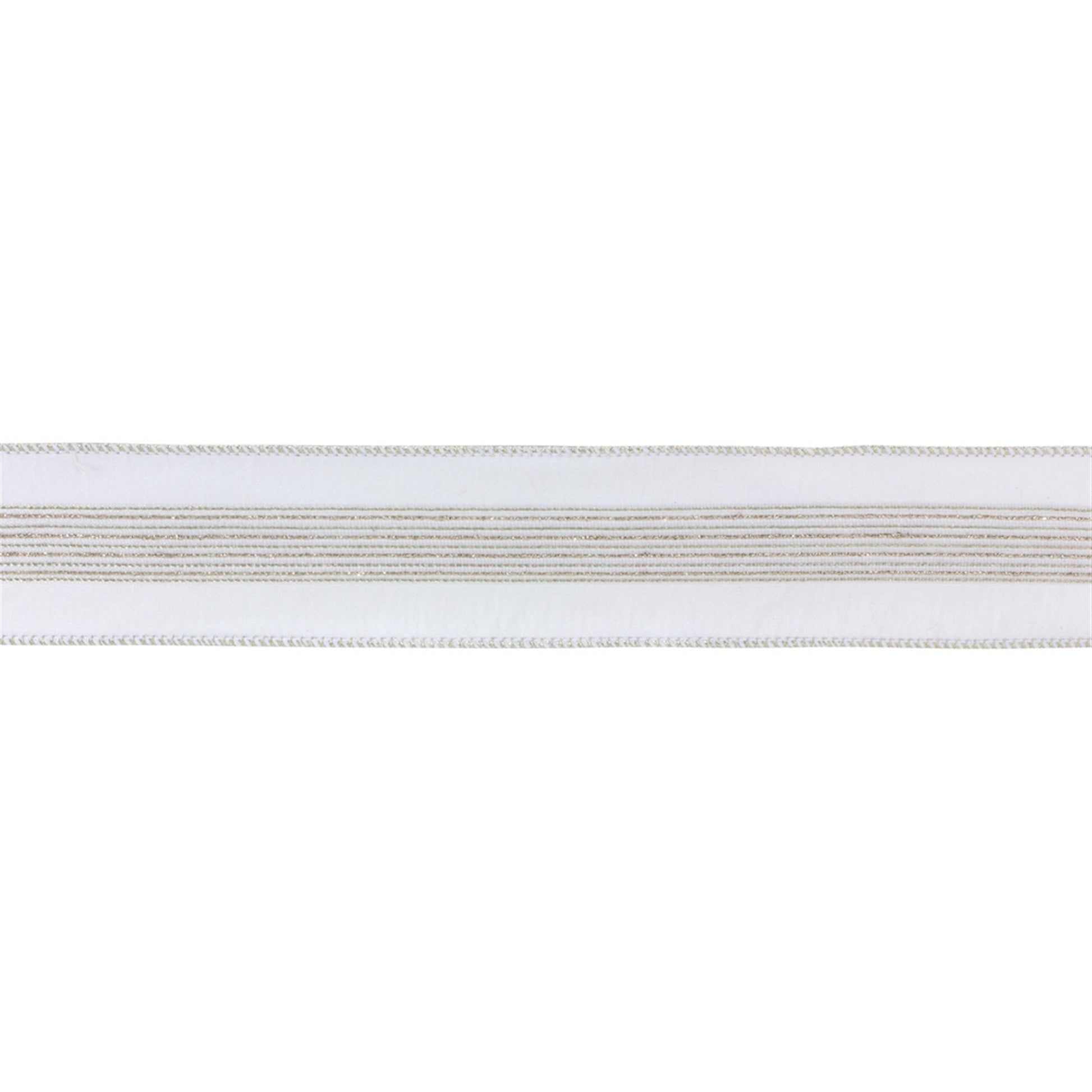 2.5″ × 10 yd wired polyester ribbon with silver glitter stripes—ideal for wreaths, bows, and festive decor

