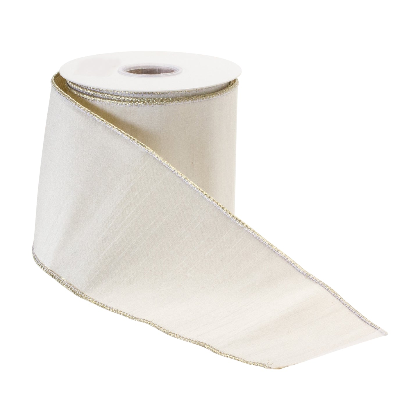 4″ × 10 yd wired polyester ribbon in classic white—perfect for bows, wreaths, and holiday décor
