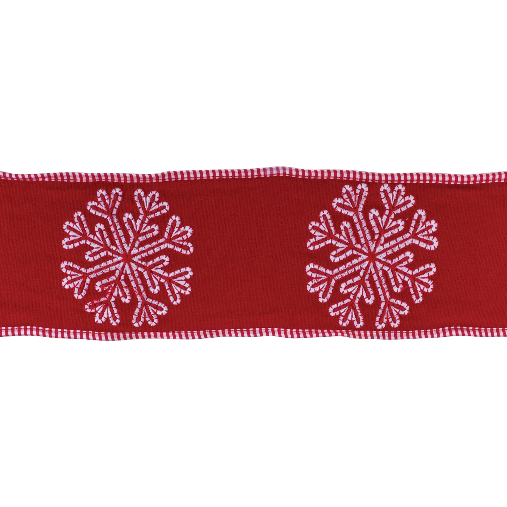 4″ × 5 yd wired cotton ribbon with snowflake outline design
