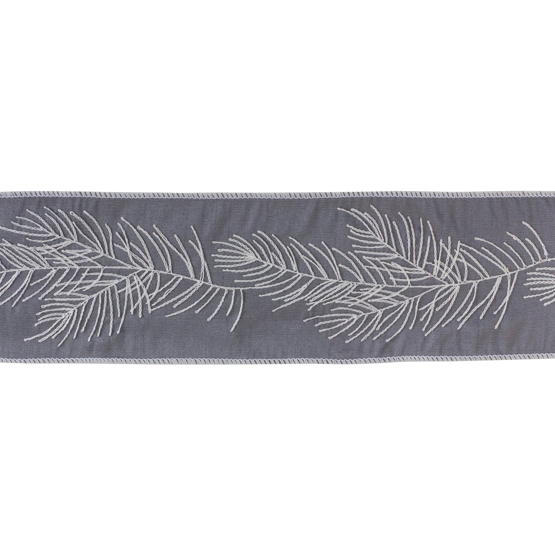 Grey and white pine branch ribbon – 4″ × 5 Yds wired holiday ribbon for wreaths, bows, garlands, and Christmas décor
